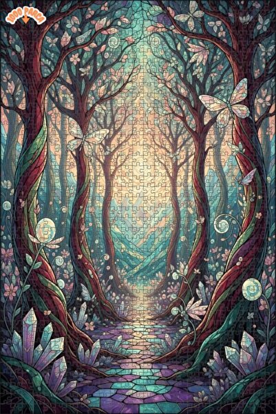 Teona Ahşap لغز خشبي مؤطر بطبقتين من فن الفراشة الكريستالية في الغابة السحرية...