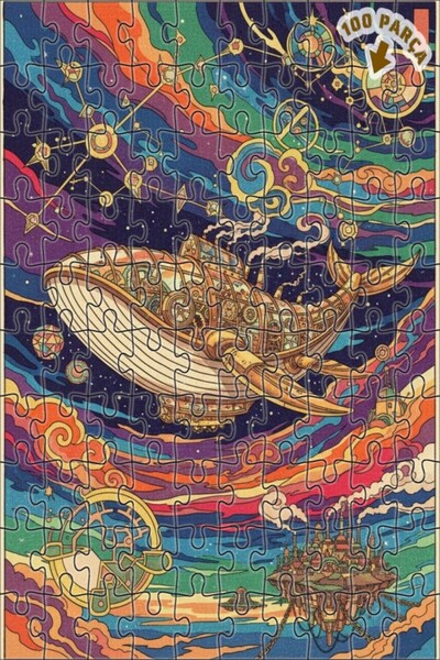 Teona Ahşap لغز خشبي بإطار مزدوج الطبقات بنمط الحوت السماوي على طراز ستيمبانك...