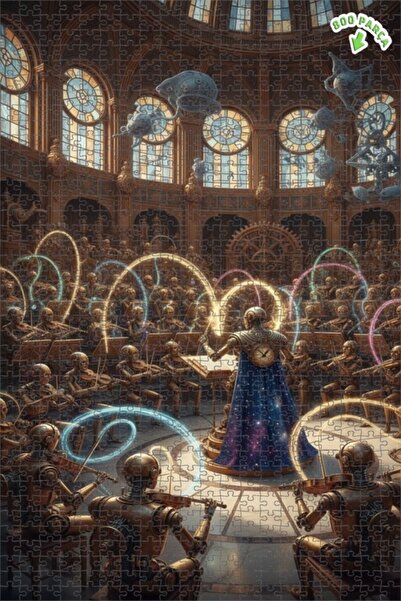 Teona Ahşap لوحة زيتية لحفلة فرقة الروبوتات بأسلوب ستيمبانك، لغز خشبي بإطار م...