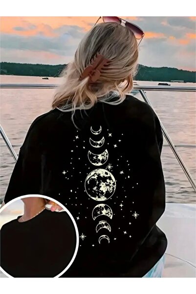 FUFLUNS Ay Desen Back Printed Oversize Unisex Women/Men Circular Neck T-Shirt