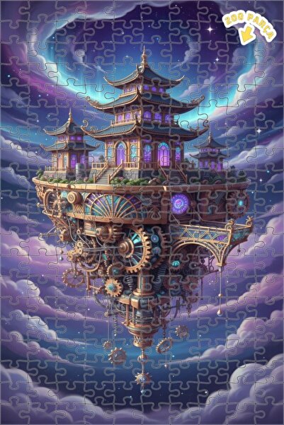 Teona Ahşap لغز خشبي مؤطر من طابقين على شكل قصر السماء الغامضة 200 قطعة 25×35