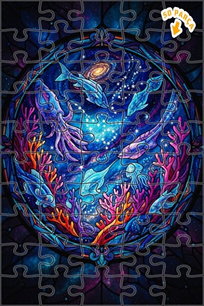 Teona Ahşap لغز خشبي بمظهر الزجاج الملون يصور مخلوقات البحر الفلكية 50 قطعة 1...