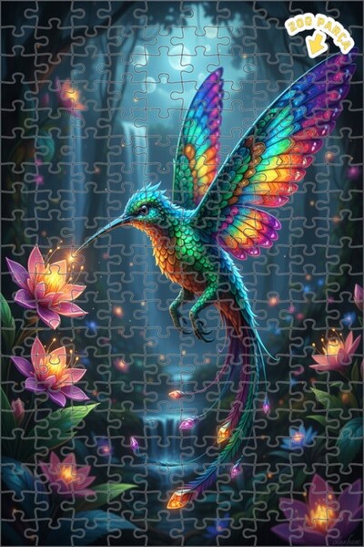 Teona Ahşap لغز خشبي مؤطر بطبقتين بتصميم طائر الطنان والسيلانيه السحري 200 قط...