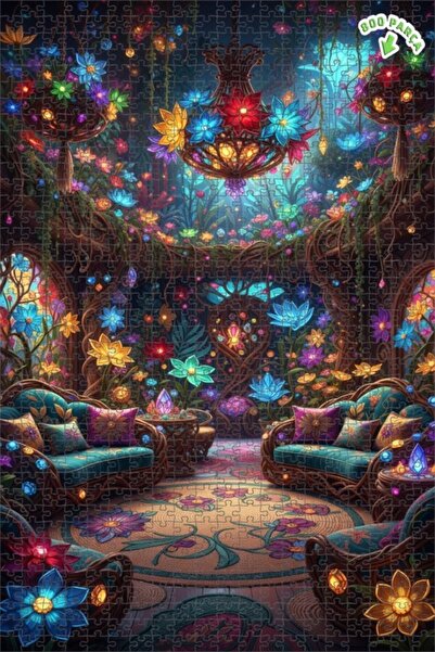 Teona Ahşap لغز خشبي مؤطر بطبقتين بمظهر لوحة زيتية لزهور الغابة السحرية 800 ق...