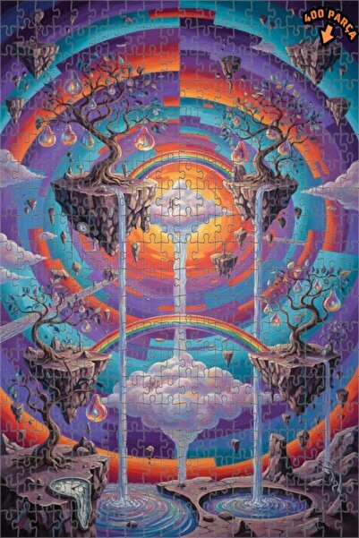 Teona Ahşap لغز خشبي بإطار مزدوج الطبقات بمظهر لوحة زيتية لأشجار الأرض الخيال...