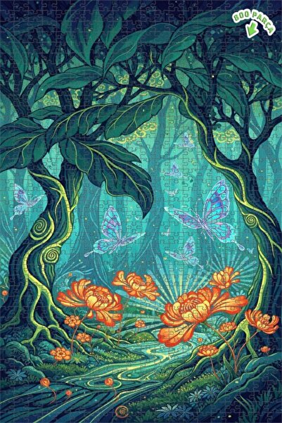 Teona Ahşap لغز خشبي مؤطر بطبقتين بمظهر لوحة زيتية لفراشات الغابة السحرية 800...