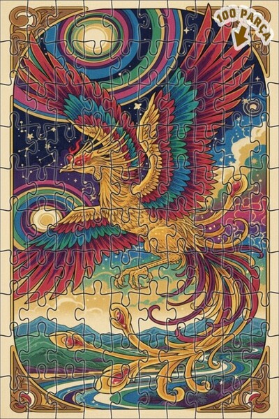 Teona Ahşap لغز خشبي رائع بإطار ذو طابقين بتصميم طائر الفينيق الملون 100 قطعة...