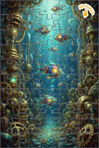 Teona Ahşap لوحة زيتية على طراز ستيمبانك تصور أسماكًا ميكانيكية تحت الماء، لغ...