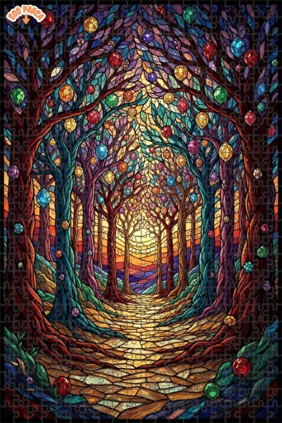 Teona Ahşap لغز خشبي بتصميم غابة كريستالية سحرية 500 قطعة 50x30