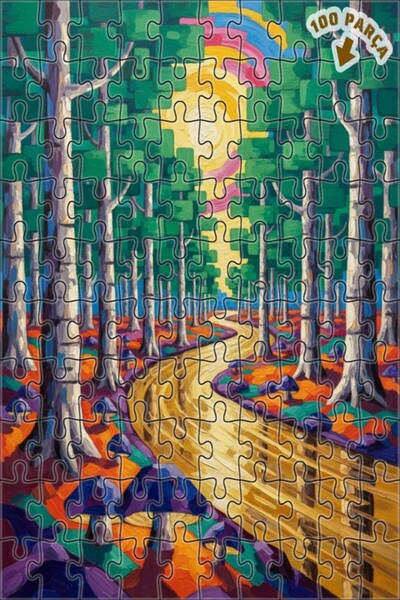 Teona Ahşap لغز خشبي مؤطر بطبقتين بمظهر لوحة زيتية لطريق الغابة الساحرة 100 ق...