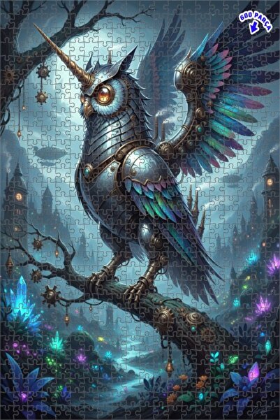 Teona Ahşap طباعة فنية لبومة ميكانيكية ذات قرن واحد 600 قطعة 50×35