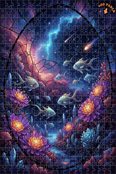 Teona Ahşap لغز خشبي رائع على شكل أسماك وسماء مرصعة بالنجوم مكون من طابقين 40...