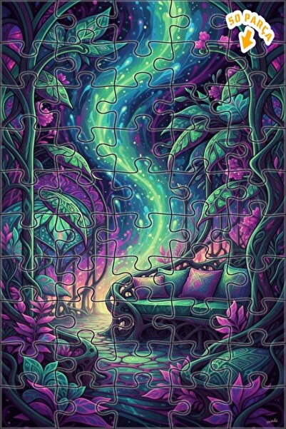 Teona Ahşap لغز خشبي على شكل غابة سحرية بمظهر ألوان مائية 50 قطعة 15×25