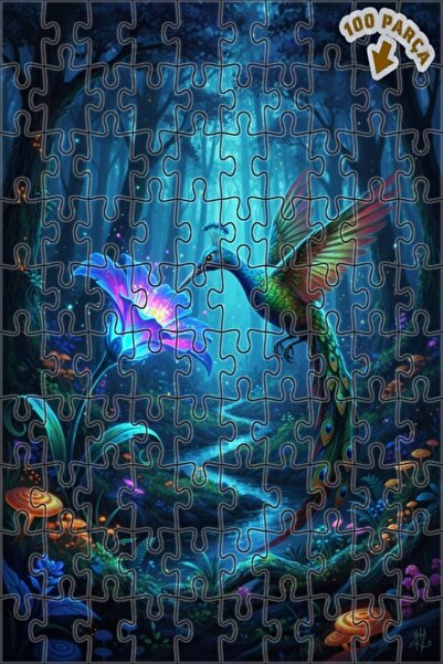 Teona Ahşap لغز خشبي مؤطر بطبقتين من الغابة السحرية مع طائر الطنان والزهور ال...