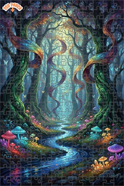 Teona Ahşap لغز خشبي مؤطر بطبقتين بمظهر لوحة زيتية لغابة غامضة 250 قطعة 30×30