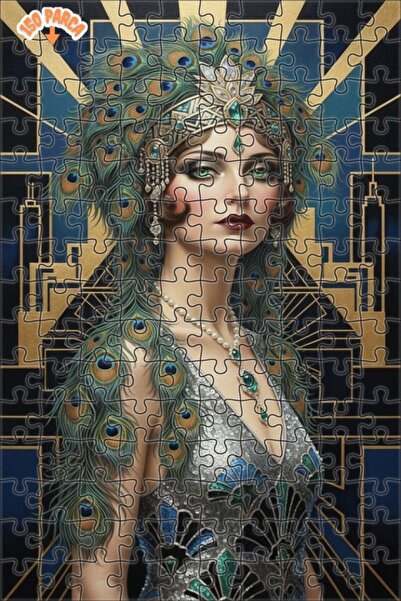 Teona Ahşap Art Deco Peacock Beauty Oil Painting Look Double Layer Framed Woo...