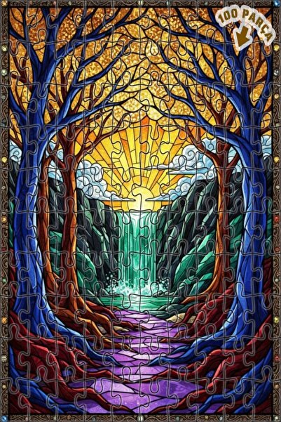 Teona Ahşap لغز خشبي على شكل شلال الغابة السحرية بمظهر الزجاج الملون 100 قطعة...