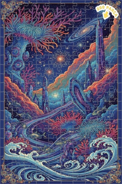 Teona Ahşap لغز خشبي رائع ذو طابقين بإطار مع مشهد شلال كريستالي تحت الماء، 20...