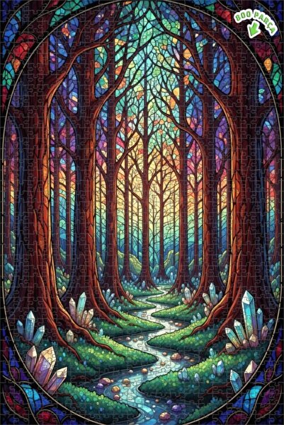 Teona Ahşap لغز خشبي مؤطر بطبقتين بمظهر لوحة زيتية لغابة سحرية كريستالية 800 ...