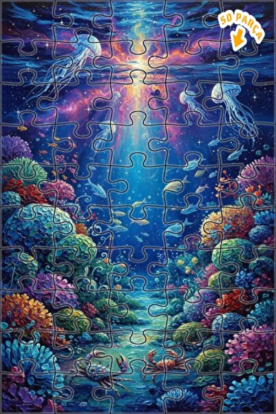 Teona Ahşap لغز خشبي مؤطر بطبقتين بمظهر لوحة زيتية لمنظر طبيعي ساحر تحت البحر...