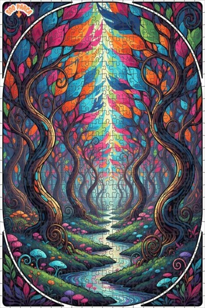 Teona Ahşap Colorful Forest Illustration Double Layer Framed Wooden Puzzle 50...