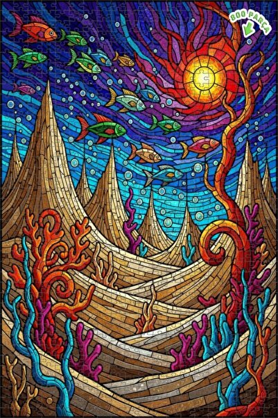 Teona Ahşap لغز خشبي فني ملون من الفسيفساء تحت البحر، لغز خشبي بإطار مزدوج ال...