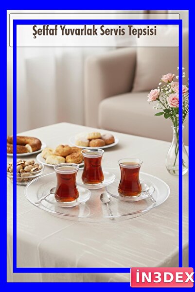 İN3DEX Unbreakable Acrylic Round Presentation Tray 33 cm Transparent