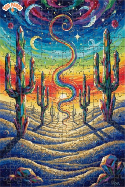 Teona Ahşap لوحة زيتية لصحراء الكاكتوس الكريستالية، رحلة سماوية، لوحة خشبية م...