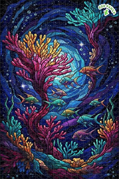 Teona Ahşap لغز خشبي ملون بإطار مزدوج الطبقات على شكل سمكة مرجانية 800 قطعة 7...