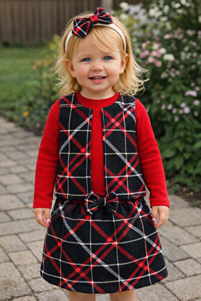 ygz junior طقم بناتي من 4 قطع من قماش التويد يتضمن تنورة وسترة وشال وبندانة