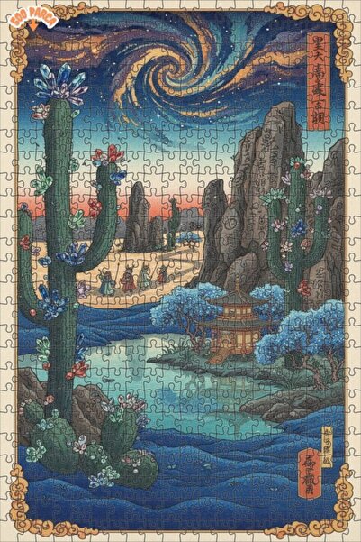 Teona Ahşap لغز خشبي بإطار مزدوج الطبقات بتصميم الكاكتوس الكريستالي وغروب الش...