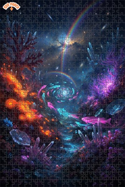 Teona Ahşap لغز الأسماك الملونة الرائعة والكون الكريستالي 500 قطعة 50x30