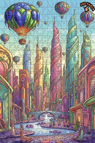 Teona Ahşap لغز خشبي رائع على شكل مدينة بالونية مكون من طابقين 400 قطعة 35x35