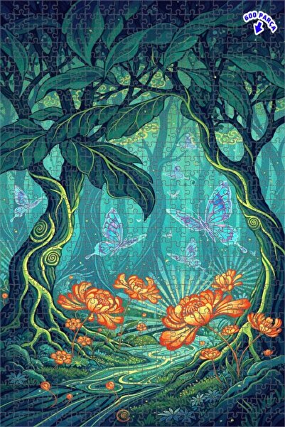 Teona Ahşap لغز خشبي مؤطر بطبقتين بمظهر لوحة زيتية لفراشات الغابة السحرية 600...