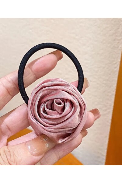 chibi Cataramă din cauciuc cu trandafir din satin roz - accesoriu de păr eleg...