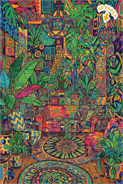 Teona Ahşap لغز خشبي بتصميم لوحة زيتية تصور مشهدًا في غرفة معيشة بوهيمية أسطو...