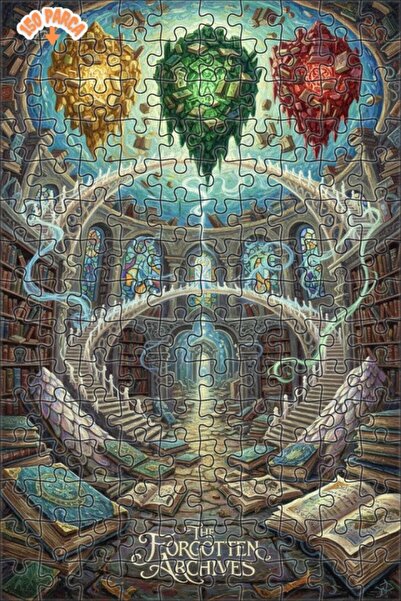 Teona Ahşap Mysterious Library Oil Painting Look Double-Decker Framed Wooden ...