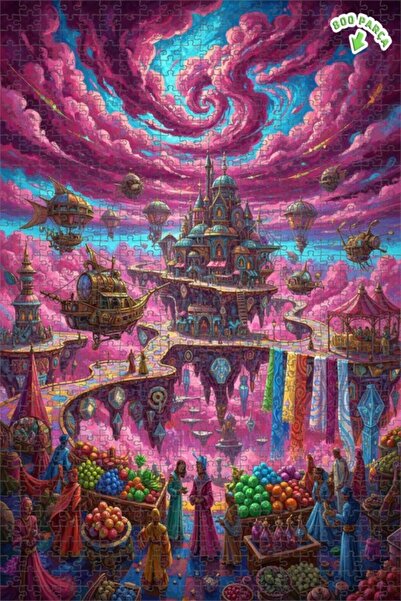 Teona Ahşap لغز خشبي بإطار ذو طابقين بمظهر لوحة زيتية لسوق السماء 800 قطعة 70×50