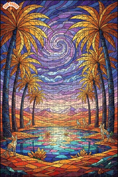 Teona Ahşap لغز خشبي فني من الزجاج الملون بتصميم الثعالب السحرية، لغز خشبي بإ...