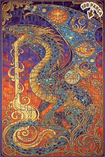 Teona Ahşap لغز خشبي مؤطر بطبقتين بمظهر لوحة زيتية فنية للتنين السحري 100 قطع...