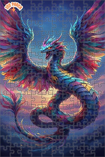 Teona Ahşap لغز خشبي مؤطر بطبقتين بتصميم فني يشبه لوحة زيتية لتنين قوس قزح، 1...