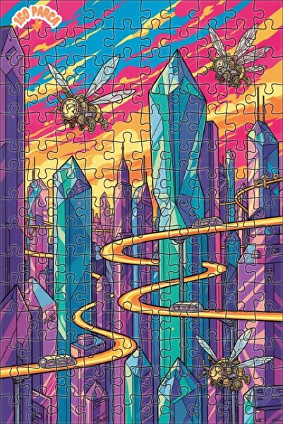 Teona Ahşap Steampunk Crystal City Flying Clock Insects Double-Decker Framed ...