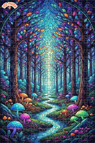 Teona Ahşap لغز خشبي على شكل طريق الغابة السحرية بمظهر فسيفساء زجاجي 250 قطعة...