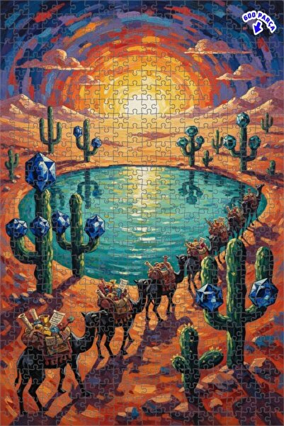 Teona Ahşap لغز خشبي مؤطر بطبقتين بمظهر لوحة زيتية لصحراء الواد والصحراء، 600...