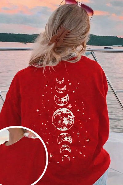 FUFLUNS Ay Desen Back Printed Oversize Unisex Women/Men Circular Neck T-Shirt