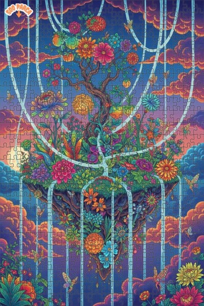 Teona Ahşap Flying Garden Oil Painting Look Art Puzzle 500 Pieces 50X30