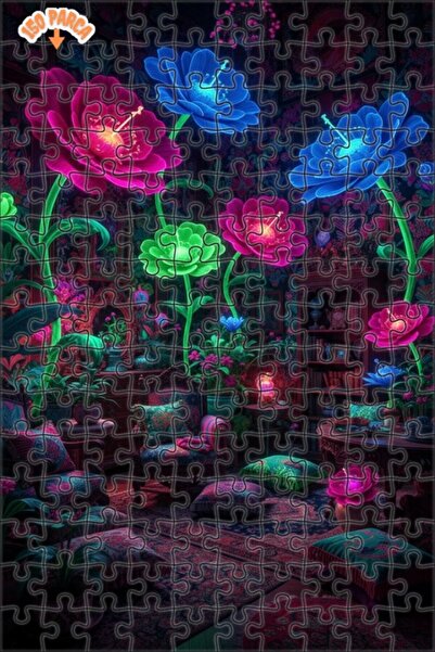 Teona Ahşap لغز خشبي بإطار من طابقين على شكل حديقة زهور نيون 150 قطعة 20x30