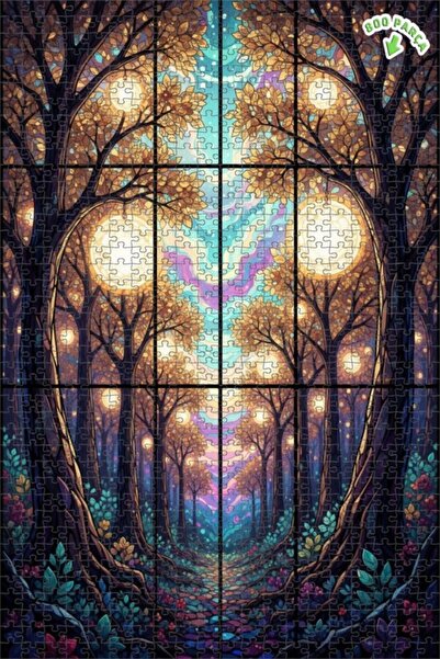 Teona Ahşap لغز خشبي مؤطر بطبقتين بمظهر لوحة زيتية ساحرة للغابة 800 قطعة 70×50