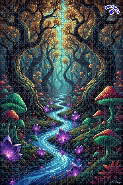 Teona Ahşap لغز خشبي مؤطر بطبقتين بمظهر لوحة زيتية لغابة سحرية ونهر كريستالي ...