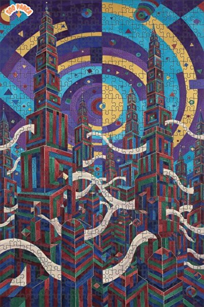 Teona Ahşap لغز خشبي مؤطر بطبقتين بمظهر لوحة زيتية لمشهد مدينة بتصميم هندسي ت...